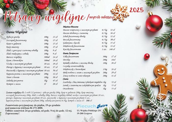 Grajewo ogłoszenia: Potrawy wigilijne Piecuch Retro!
Zapraszamy.
Grajewo, ul. Wojska...